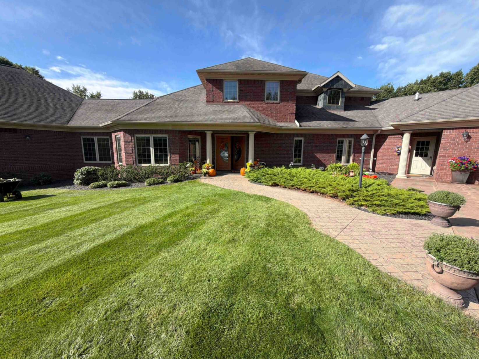 Finished front-yard landscaping by No Plan LLC in Central Wisconsin